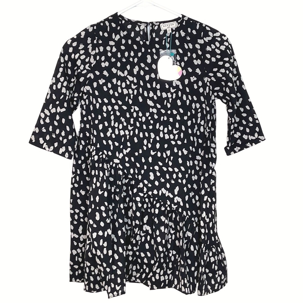 Hayden Girls Black White Spotted Tiered Drop‎ Waist Dress G4382 Size M NWT